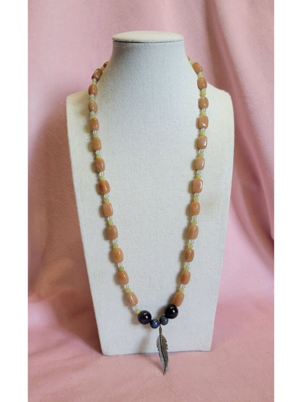 Silver Tone Orange Stone Round Amethyst Lapis Lazuli Stone Beaded Necklace N1F